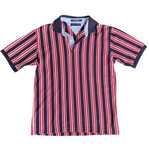 Navy Blue and Red Striped Tommy Hilfiger Polo Shirt
